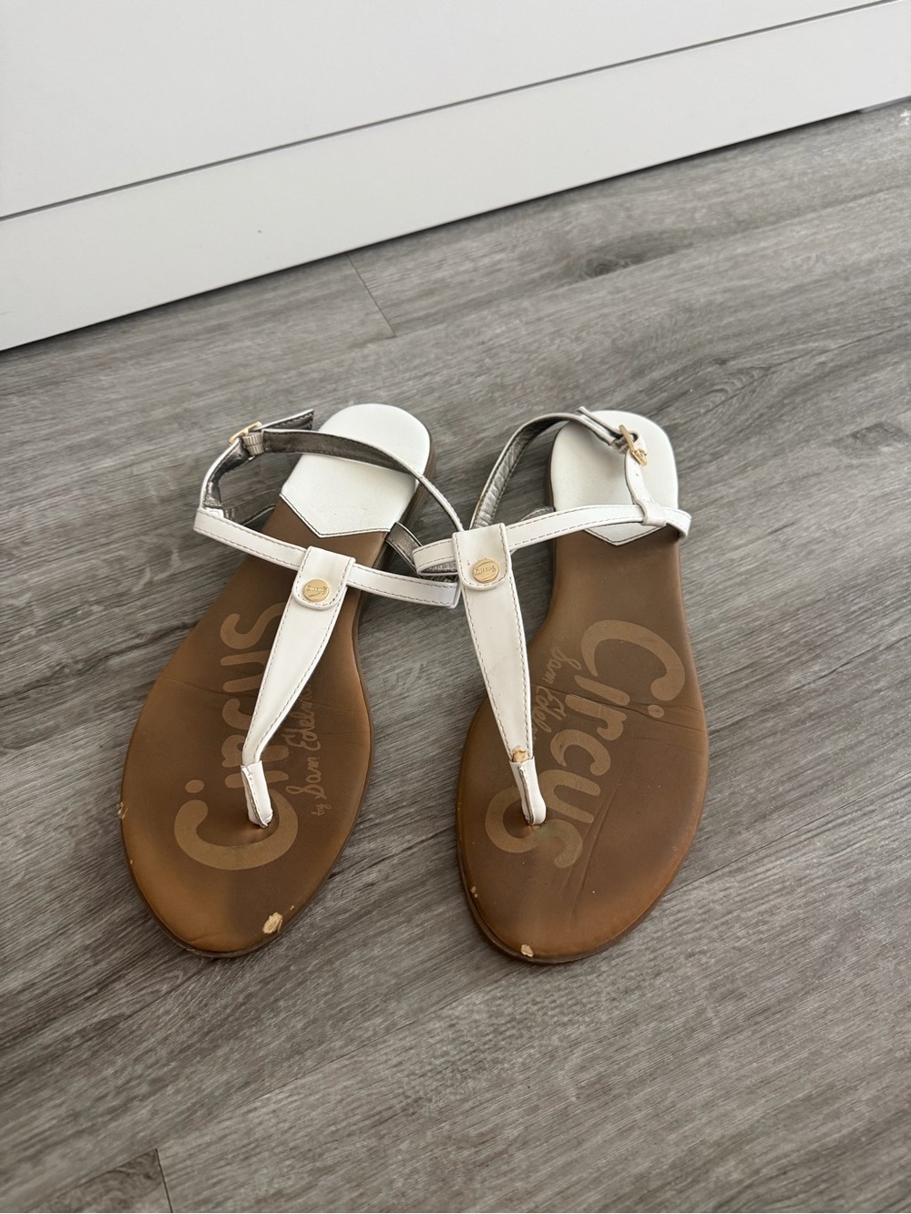 White Leather T-strap Women's Sandals